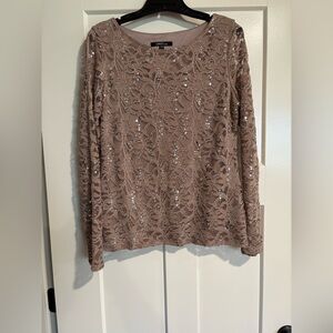 Onyx Nite Women's Lace Sequin Blouse - taupe